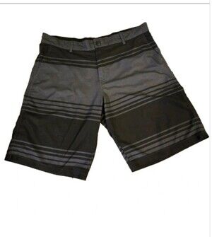 OP Ocean Pacific 4-way Stretch Hybrid Board Shorts Black & Gray Striped Waist 38